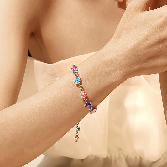 Gnoce Mixed Shape Sparkling Multicolor Rainbow Adjustable Chain Bracelet_5