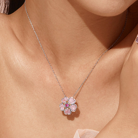 Gnoce Sparkling Cherry Blossoms Heart Cut Pendant Necklace_7