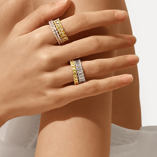 Gnoce White Topaz Baguette Cut Eternity Band Ring_7