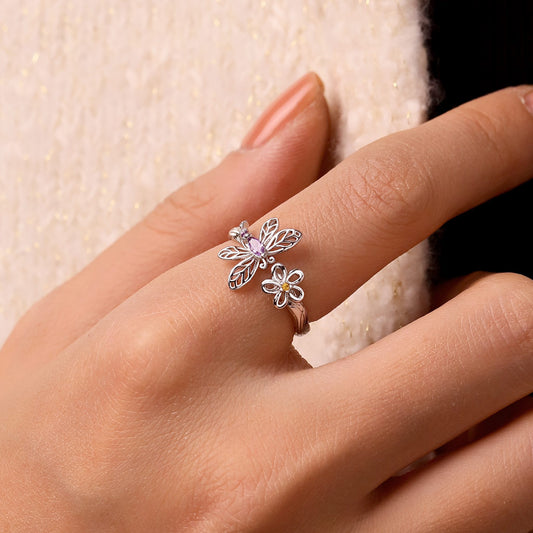 Gnoce Dragonfly Flower Natural Beauty Ring Platinum-plated Silver Blend_5