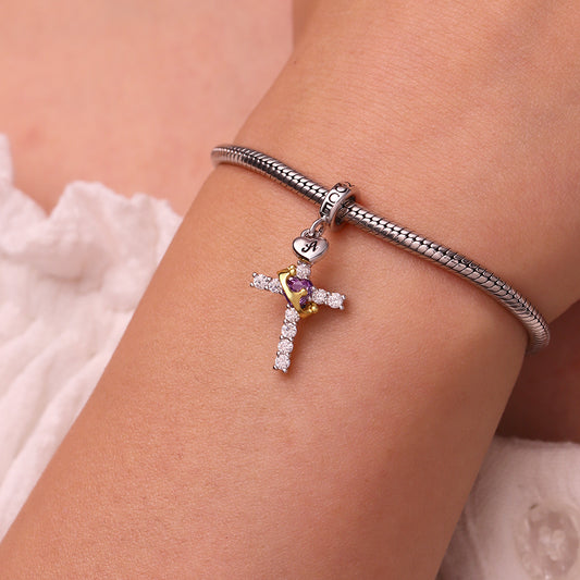 Gnoce Crown of Thorns Nail Cross Charm Platinum-plated Silver Blend_7