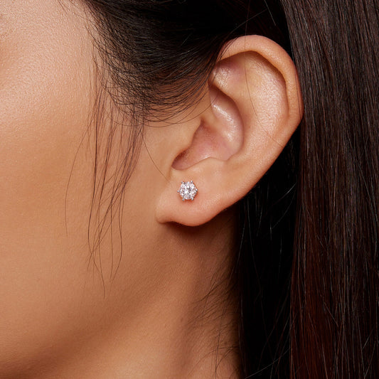 Gnoce Round Cut Moissanite Stud Earrings Platinum-plated Silver Blend_6