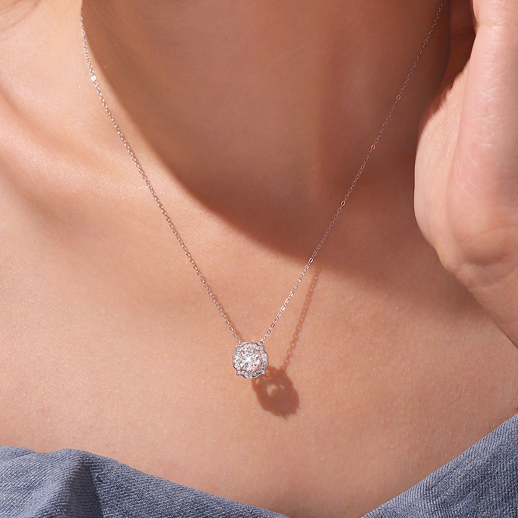Gnoce Round Center Moissanite Necklace Platinum-plated Silver Blend_6