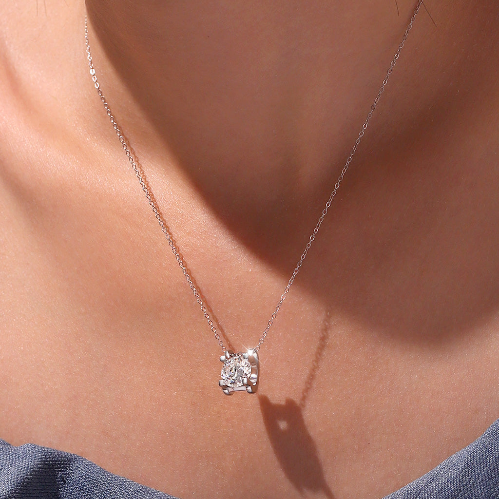 Gnoce Shiny 3CT Round VVS Moissanite Solitaire Necklace_6