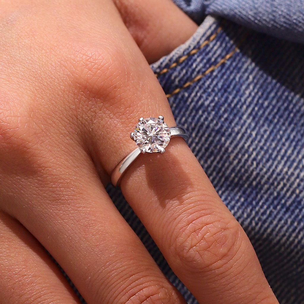 Gnoce 2CT Round Halo Moissanite Ring Platinum-plated Silver Blend_5