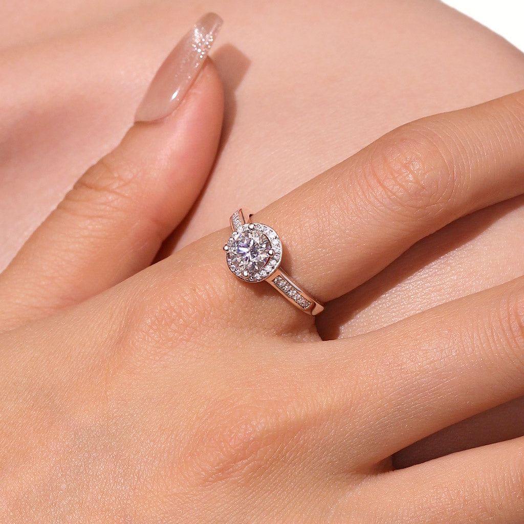 Gnoce Shiny Round Halo 925S & VVS Moissanite Engagement Ring_5
