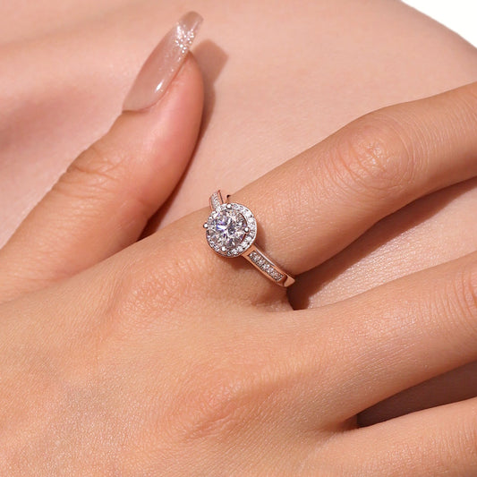 Gnoce Shiny Round Halo 925S & VVS Moissanite Engagement Ring_5