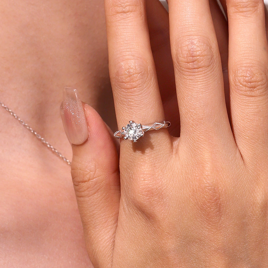 Gnoce Classic 1 Ct Round Halo 925S & VVS Moissanite Engagement Ring_6