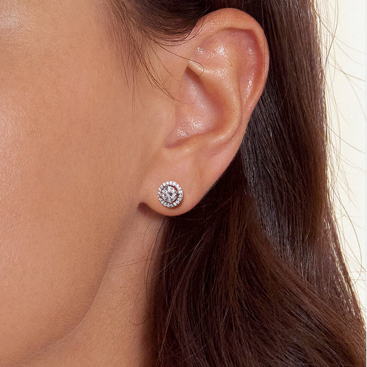 Gnoce Round Cut Rubover Moissanite Earrings Platinum-plated Silver Blend_5