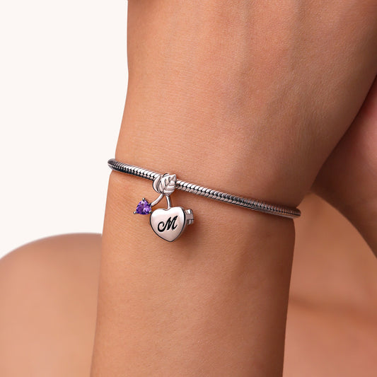 Gnoce Cherry Heart Birthstone Photo Charm Platinum-plated Silver Blend_7