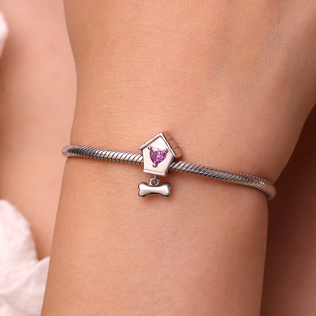 Gnoce Engravable Pet Dog House Photo Charm Platinum-plated Silver Blend_7