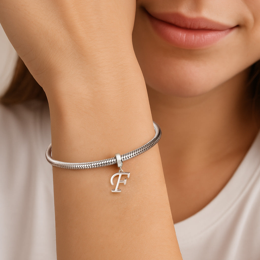 Gnoce "Forever Young" Letter F 925 Sterling Silver Dangling Charm Great for Bracelet, Choker, Necklace_3