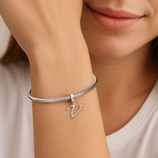 Gnoce "The Vow" Letter V 925 Sterling Silver Dangling Charm Great for Bracelet, Choker, Necklace_3