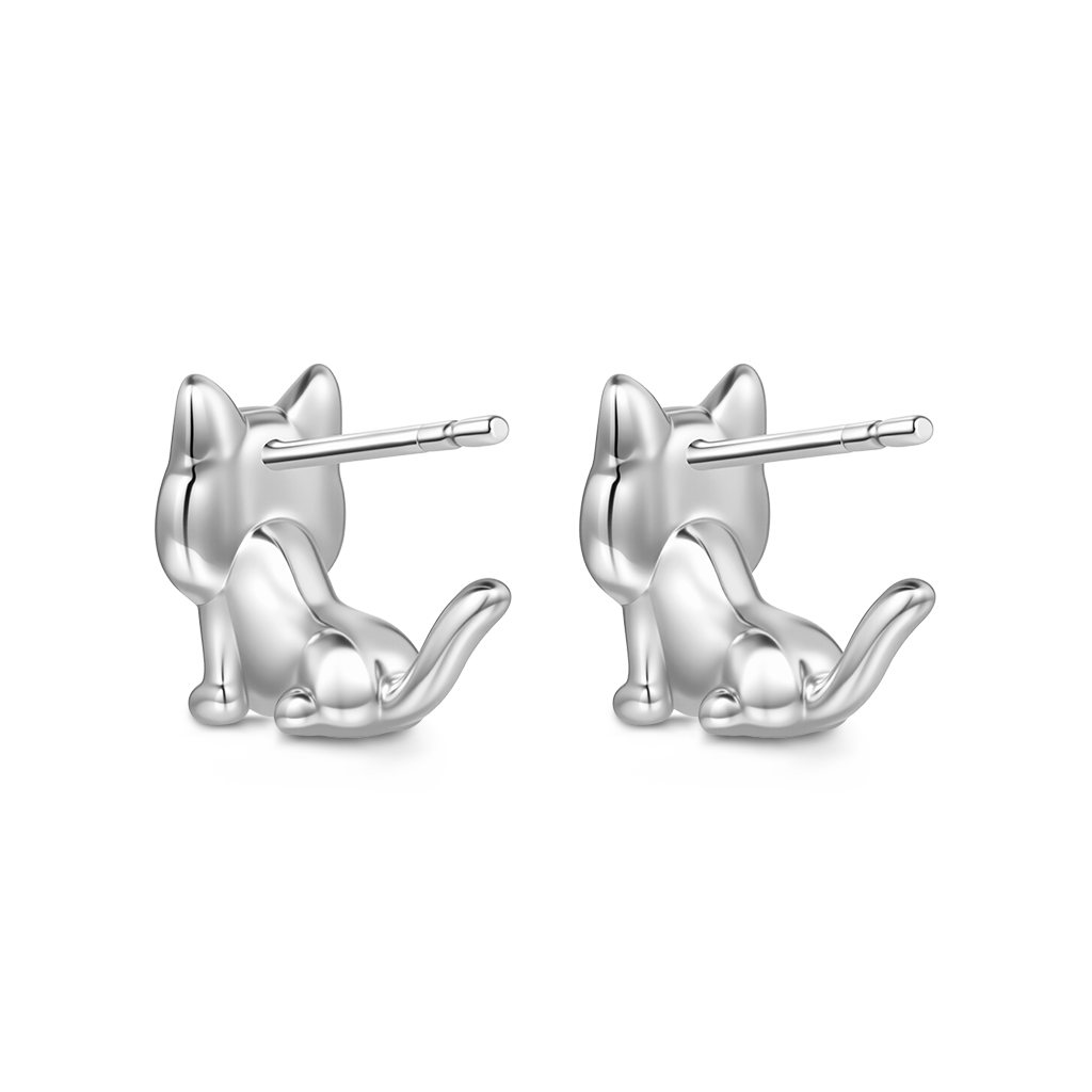 Gnoce Grumpy Cat Stud Earrings Platinum-plated Silver Blend_4