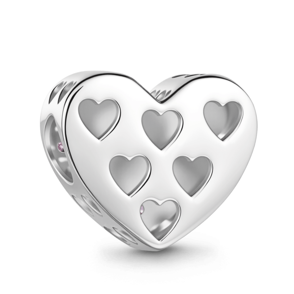 Gnoce Hollow Heart Engravable Charm Platinum-plated Silver Blend_6