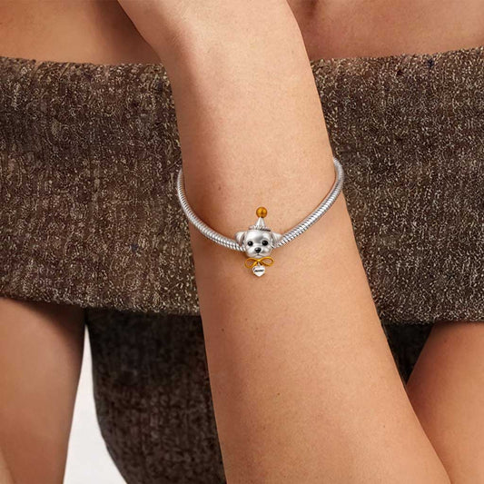 Gnoce Engravable Puppy Birthday Charm Platinum-plated Silver Blend_2