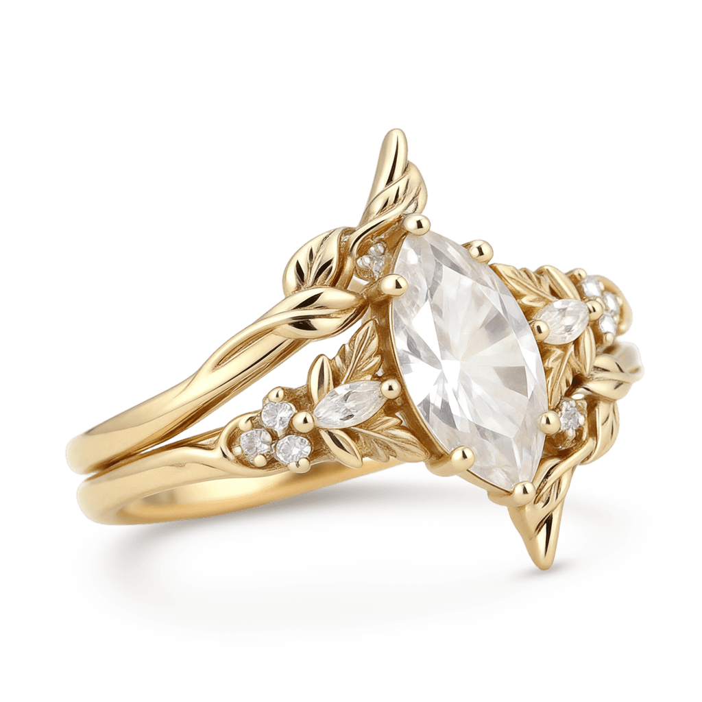 Gnoce Nature-Inspired Leaf & Vine Engagement Ring Set_5