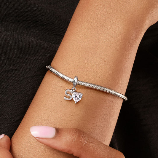 Gnoce Customized Initial Birthstone Charm Platinum-plated Silver Blend_3