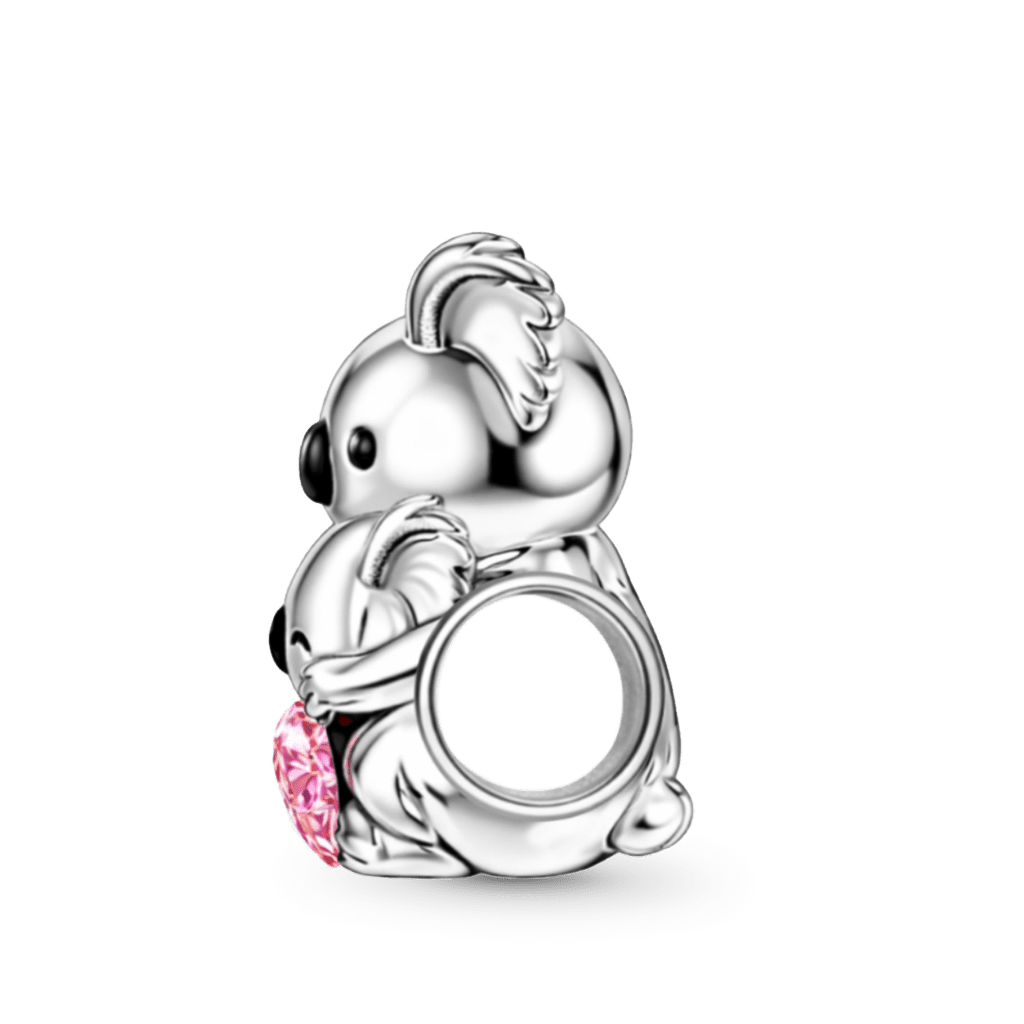 Gnoce Koala Embraces Baby Personalized Heart Birthstone Charm Platinum-plated Silver Blend_6
