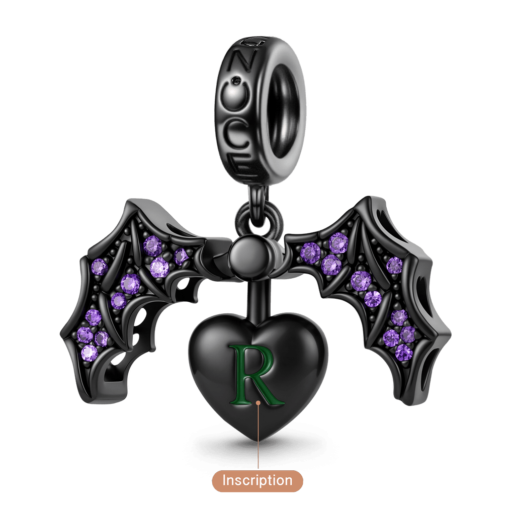 Gnoce Dark Sstyle Openable Bat & Heart Engravable Charm_5