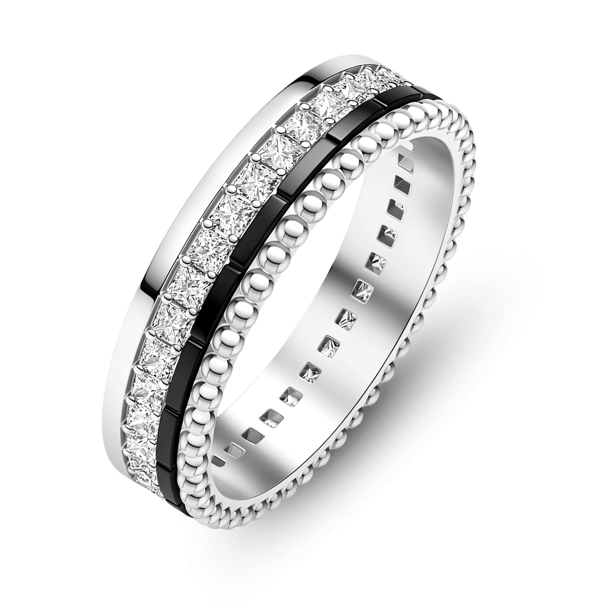 Gnoce Stacked Beaded Band Ring Platinum-plated Silver Blend_5