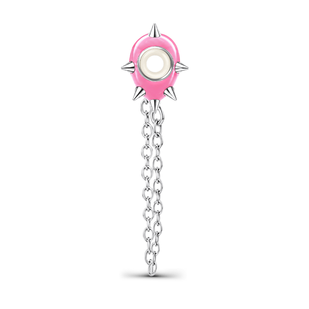 Gnoce Pink Punk Spiked Heart Safety Chain Bead Platinum-plated Silver Blend_5