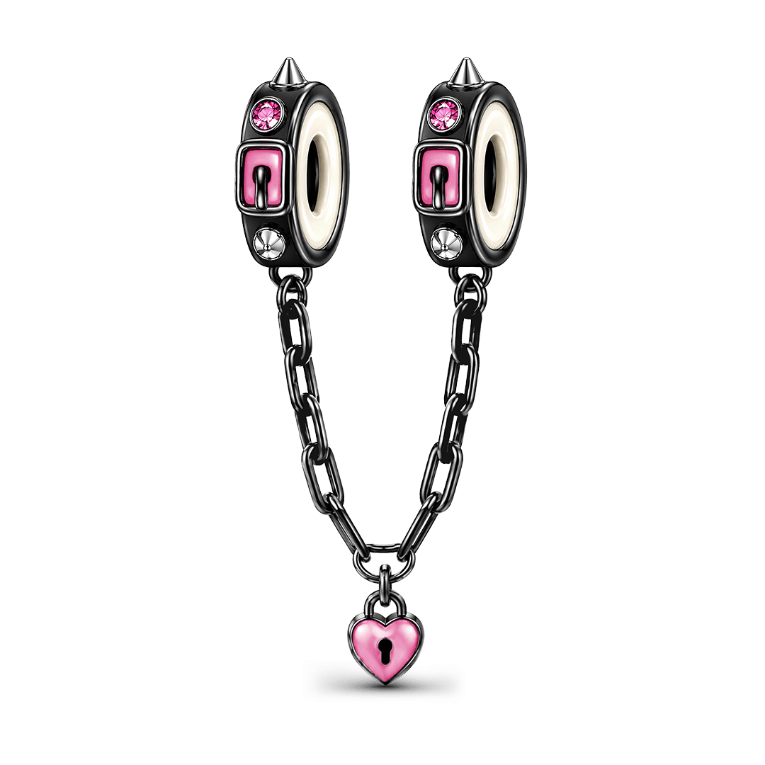 Gnoce Pink Punk Belt Lock Safety Chain Bead Black Gold-plated Silver Blend_5