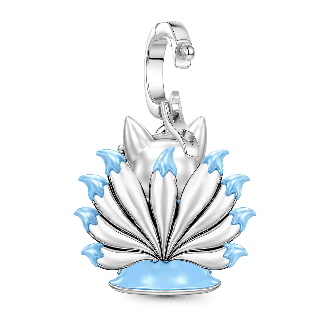 Gnoce Japanese Nine-tailed Fox Blue Fan Clasp Dangle Charm Glow-in-the-dark Platinum-plated Silver Blend_8