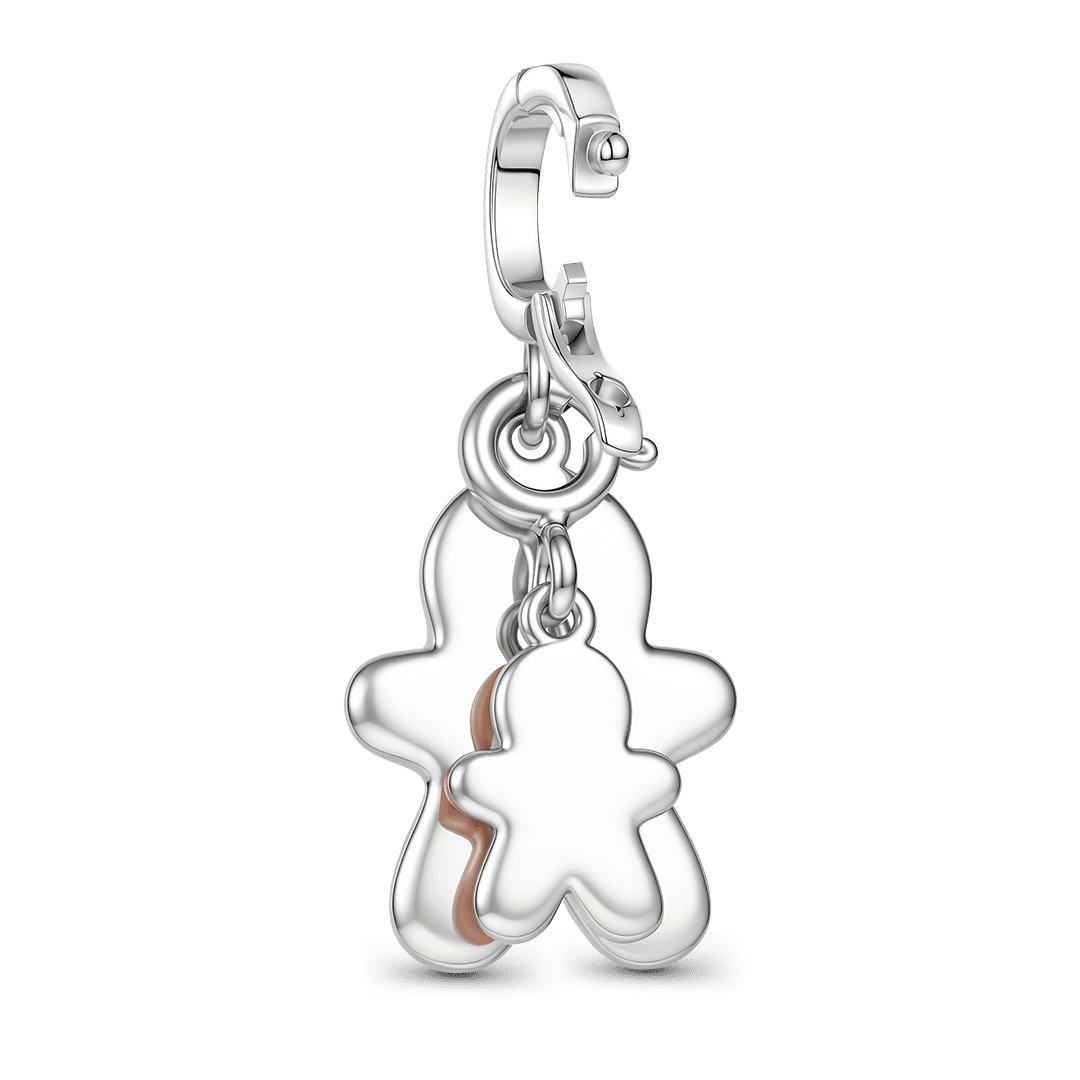 Gnoce Pink Christmas Series Gingerbread Man Clasp Dangle Charm Platinum-plated Silver Blend_5