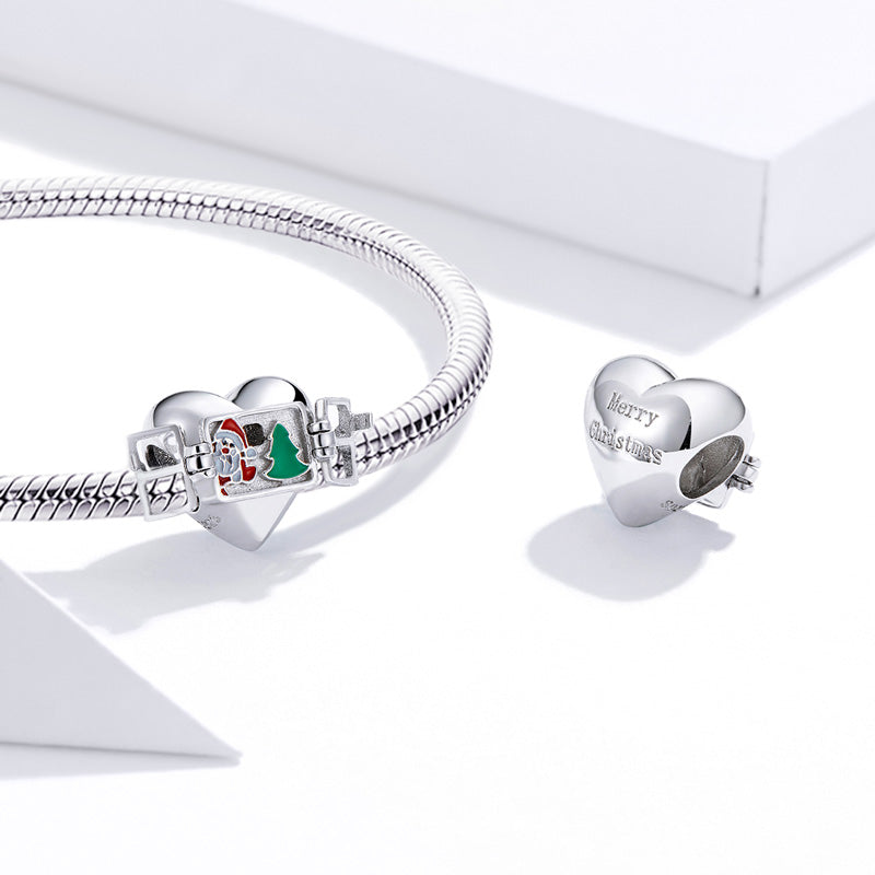 "Santa Claus is coming" Heart-shaped Charm Bead 925 Sterling Silver_7