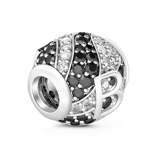 Gnoce Letter B Black Clear CZ Charm Platinum-plated Silver Blend_2