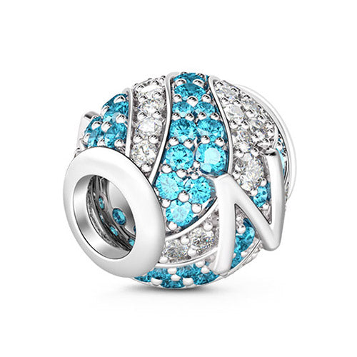 Gnoce Letter N Aquamarine Clear CZ Charm Platinum-plated Silver Blend_2