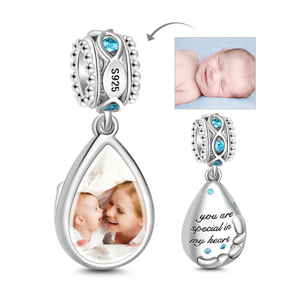 Gnoce Teardrop Photo Paved Sapphire Charm Platinum-plated Silver Blend_1