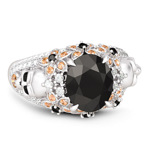 Gnoce Skulls Flowers Ring Platinum-plated Silver Blend_3