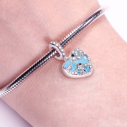 Gnoce Dolphin Mother Baby Photo Charm Platinum-plated Silver Blend_3