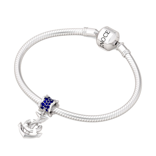 Gnoce Anchor Paved Dark Sapphire Marine Charm Platinum-plated Silver Blend_3