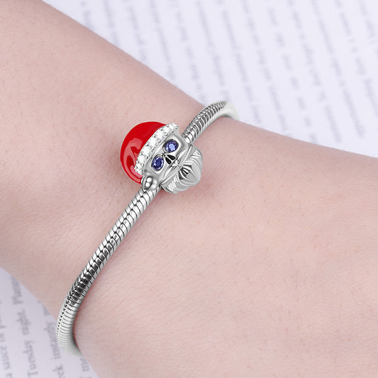 Gnoce Red Hat Santa Claus Skull Charm Platinum-plated Silver Blend_3
