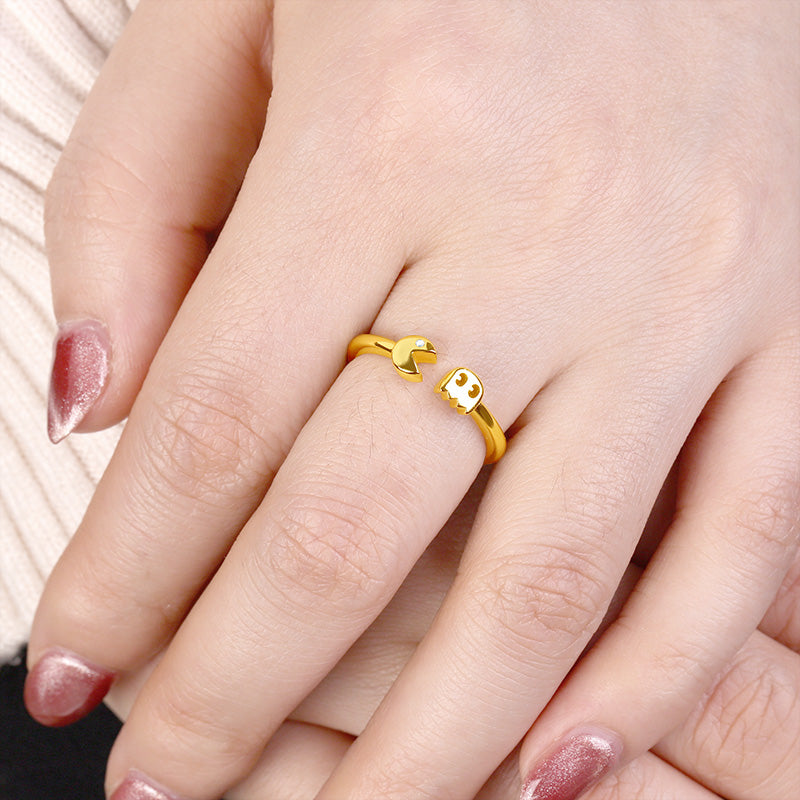 Gnoce "I eat, so I am" Pac-Man 18K Golden Plated Sterling Silver Ring_3