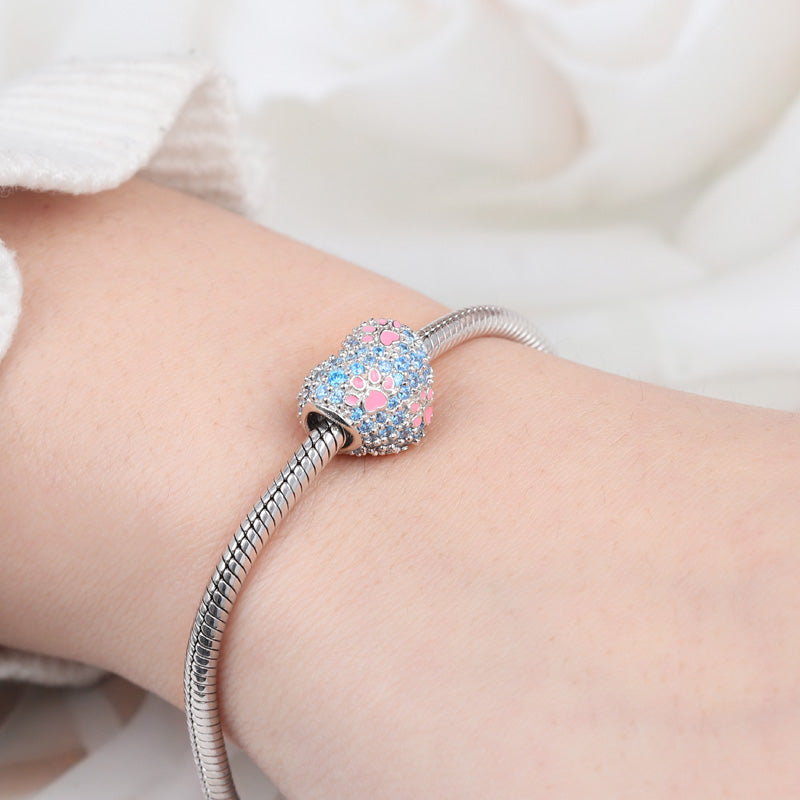 Gnoce Paws Print Heart Charm Platinum-plated Silver Blend_3
