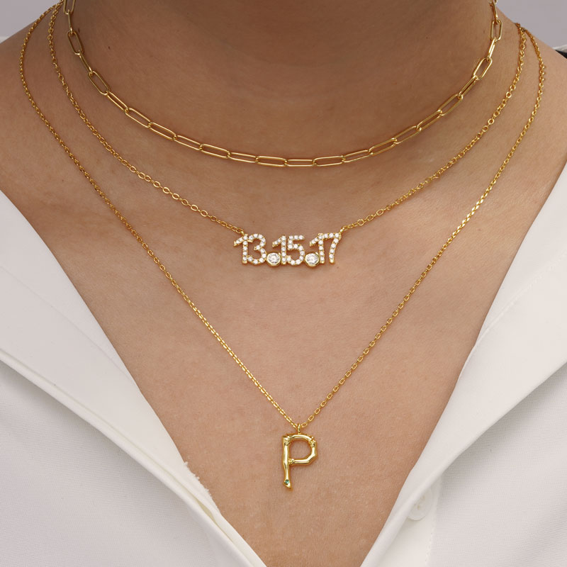 Gnoce Letter P Bamboo Initial Necklace_5