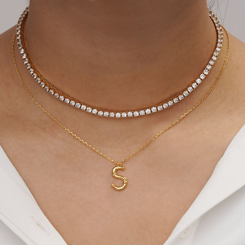 Gnoce Letter S Bamboo Initial Necklace_5
