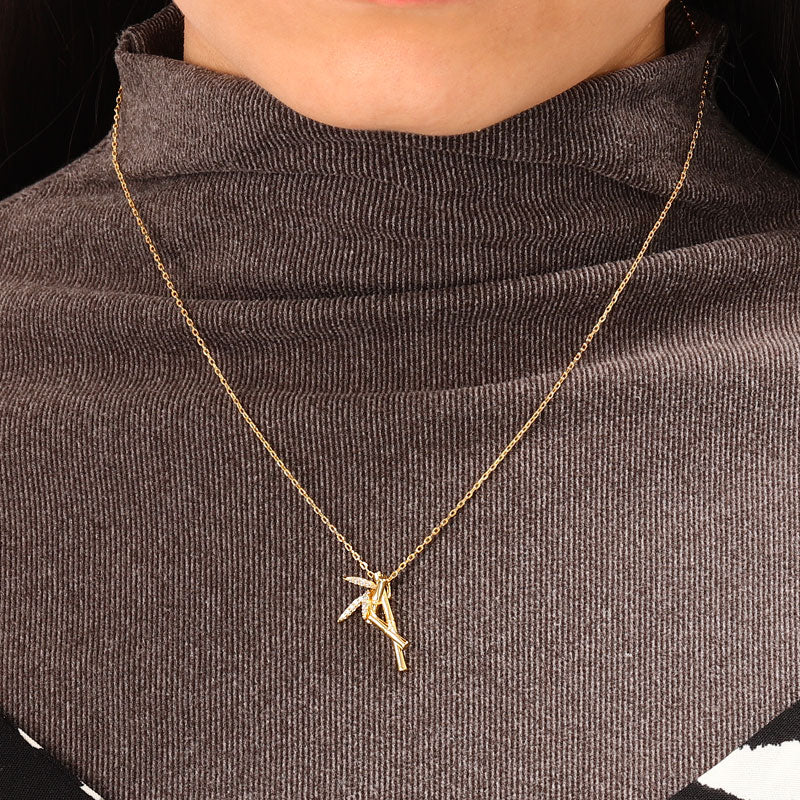 Bamboo Necklace Sterling Silver 18k Gold Plated with Stones_4