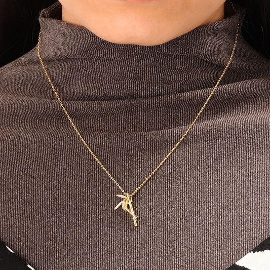 Gnoce Bamboo Gold Plated Stones Necklace_4