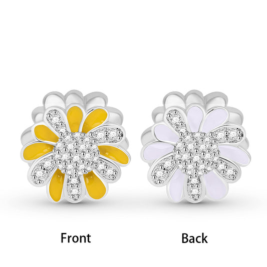 Gnoce Yellow White Little Daisy Stones Charm Platinum-plated Silver Blend_4