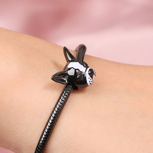 Gnoce Bulldog White Black Enameled Charm_3