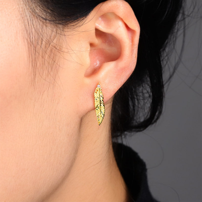 Gnoce Feather Gold Plated Ear Studs_3
