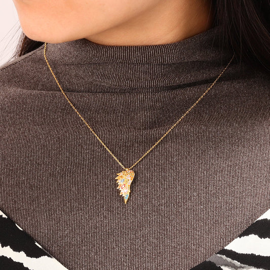Gnoce Multicolor Wings Gold Plated Stones Necklace_4