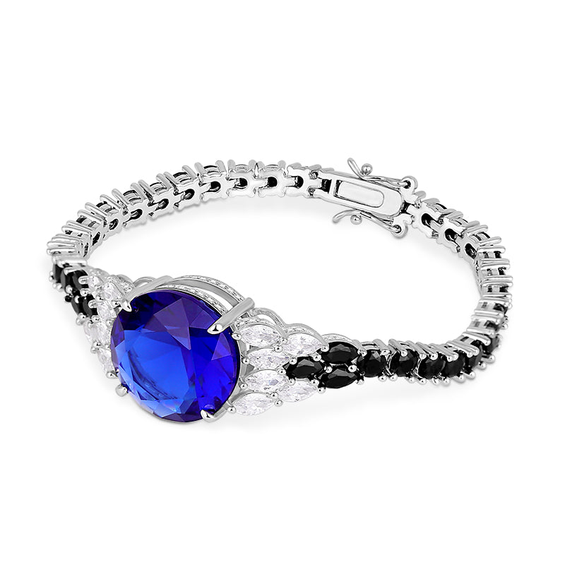 Gorgeous Tennis Bracelet Adorned Round Lab-created Sapphire S925 Silver_3