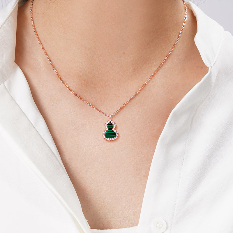 Malachite Gourd Necklace Sterling silver (18K Rose Gold Plated) Inlaid with Malachite and Stones_6