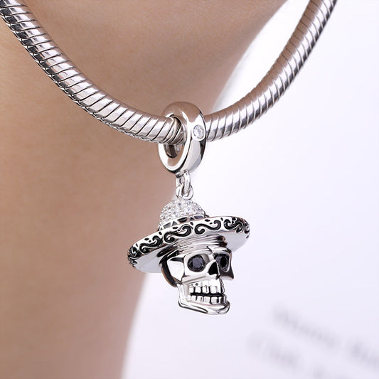 Gnoce Mexican Style Zirconia Skull Charm Platinum-plated Silver Blend_3